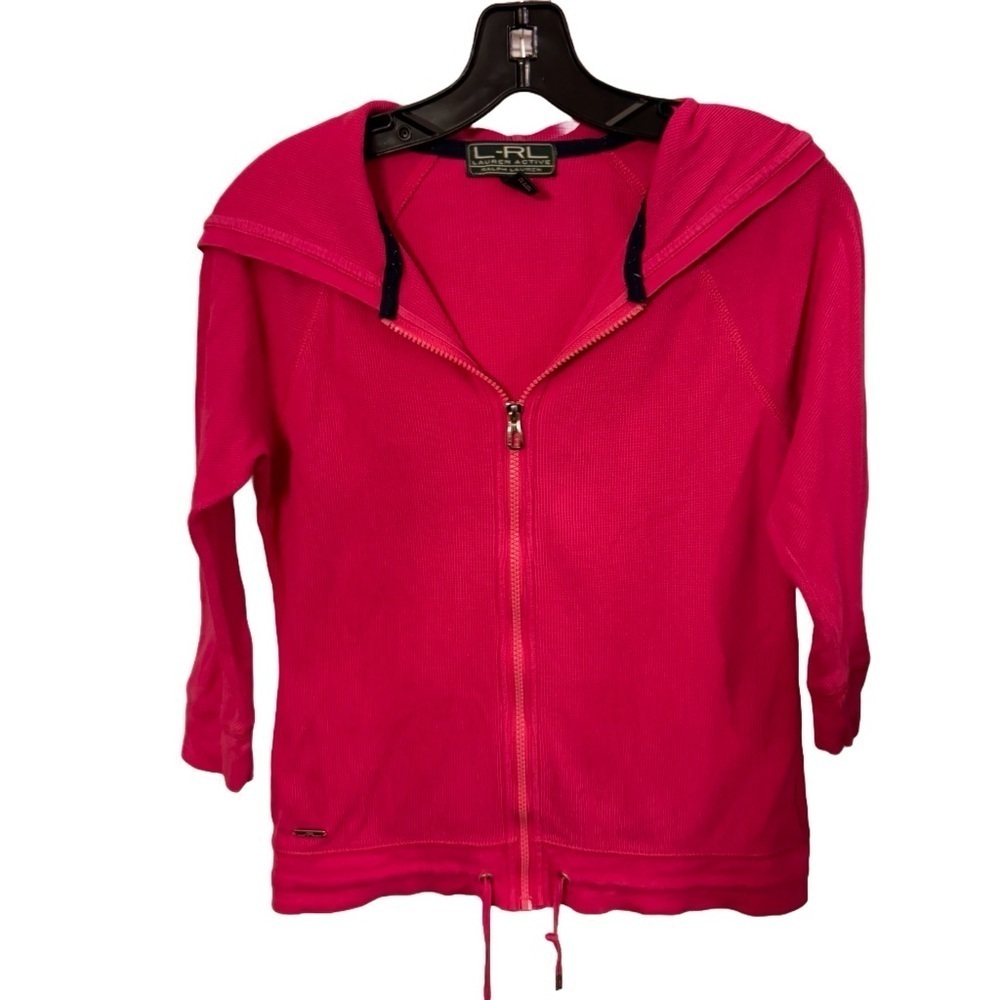 New Lauren Ralph Lauren Active Women’s Full Zip Pink Waffle Knit Hoodie Sz XS